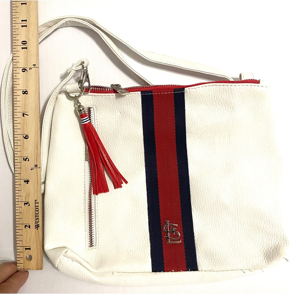 St. Louis Cardinals MLB Crossbody Bag White Faux Leather STL Logo Tassel